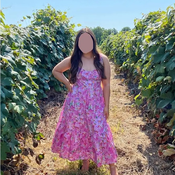 NWOT Adorable Presence Pink Floral Bustier Midi Dress With Pockets - Picture 6 of 10